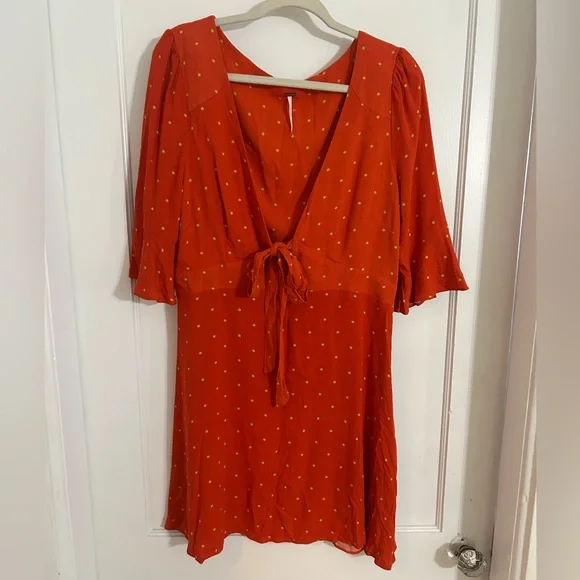 Free People Orange Polka Dot Mini Dress - Picture 2 of 7